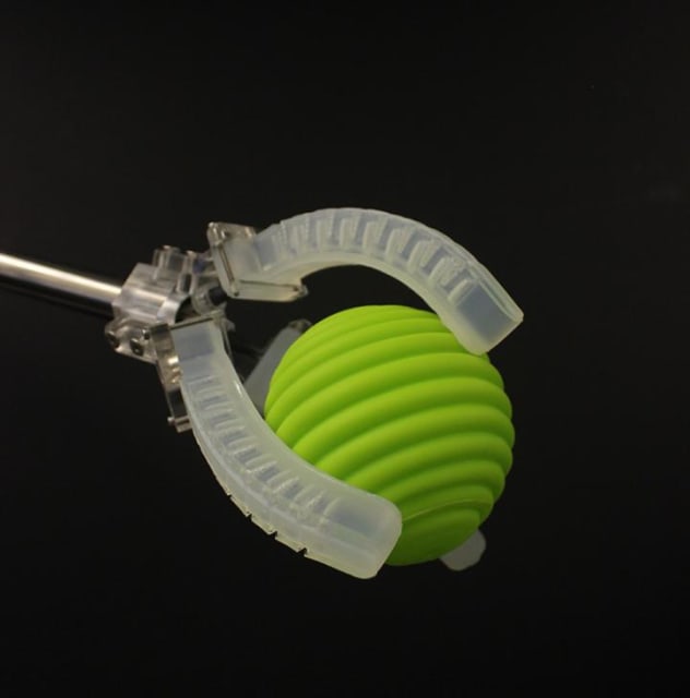 Gripper square holding a textured ball. (Image courtesy of Ryan L. Truby and Harvard University.)