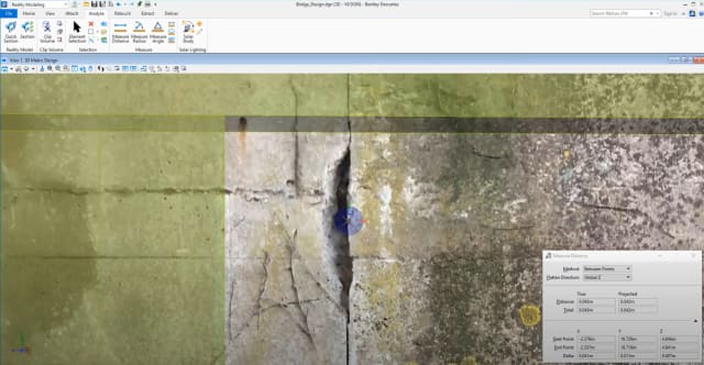 Cracking up. Bentley’s ContextCapture will upload your pictures to the cloud where they can be processed into a rectified, dimensionally accurate 3D model. Bentley’s Descartes can be used to measure crack dimensions, including depth. (Picture courtesy of Bentley.)