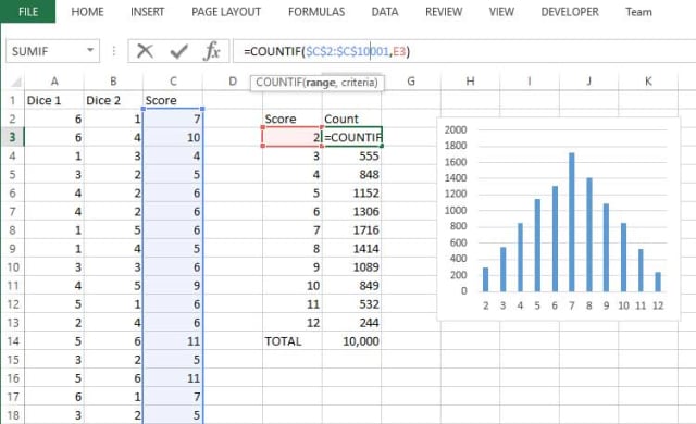 How to Roll two Dice in Excel