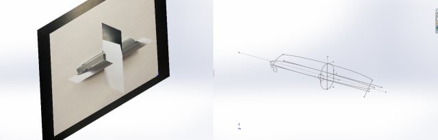 Images 7-8: The three views overlaid on their respective planes in SOLIDWORKS and the wireframe traces from them.