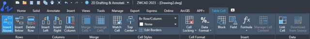Figure 5. New Table Cell contextual menu.
