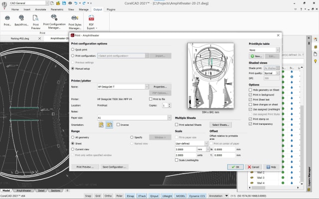 The Windows version of CorelCAD will have a new Print dialog box. (Image courtesy of Corel.)