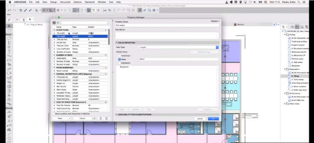 The Property Manager window lets you make custom expressions. (Image courtesy of GRAPHISOFT.)