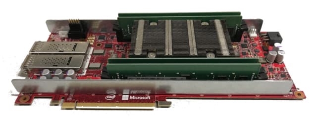Figure 5. A Stratix 10 FPGA board implementing Microsoft’s Project Brainwave. (Image courtesy of Microsoft.)