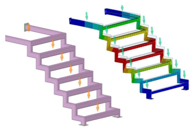 Simulating stair thickness stringers in ANSYS Discovery Live. (Image courtesy of ANSYS.)