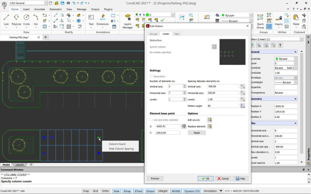 Patterns are now associative. Objects and patterns in 2D (horizontally and vertically) and 3D can be duplicated. (Image courtesy of Corel.)