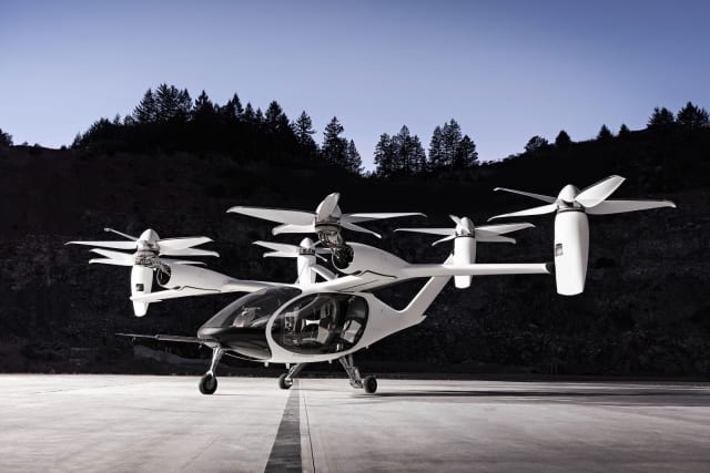 Joby has an all-electric 4-passenger, 6-tilt rotor design that can go over 150 miles on one charge. (Image courtesy of Joby.)