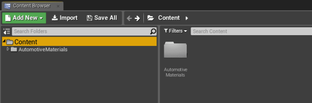 Figure 6. Your new materials will appear in the Unreal Editor Content Browser.
