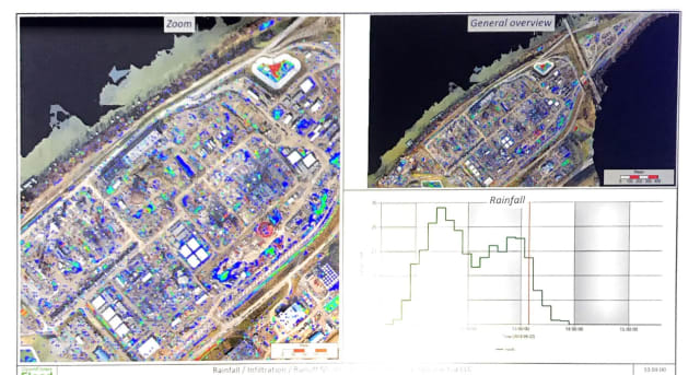 Digital chronology, thanks to a 4D digital twin. See how flooding will affect a construction zone with OpenFlow FLOOD. (Image courtesy of Bentley.)