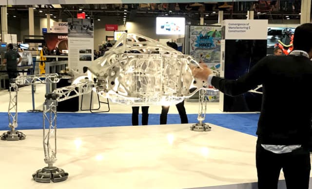 If it’s not useful, it’s art. This fanciful Mars quadruped, created by generative design, was entered into a space competition by Autodesk and was on display at Autodesk University.