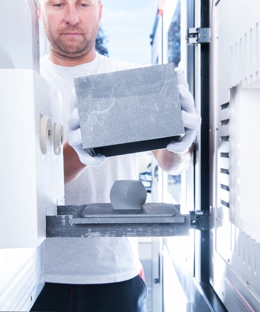 A part removed from the sintering station with near 100 percent density. (Image courtesy of Xerion.)