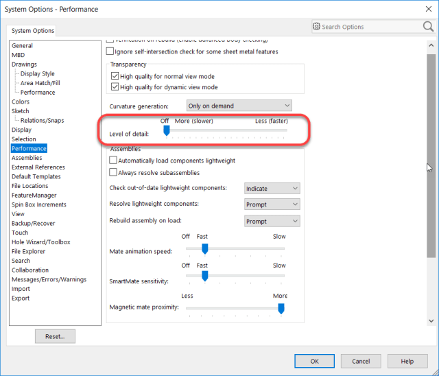 Figure 7 - It might seem counterintuitive, but the OFF setting means full graphics detail during dynamic viewport manipulations.