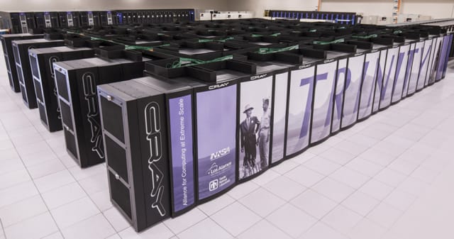 This Cray XC40 resides at Sandia National Laboratories, Los Alamos National Laboratory, and is ranked seventh in the world. Named Trinity, it scored 20.2 petaflops on the HPL. (Image courtesy of Los Alamos National Laboratory.)