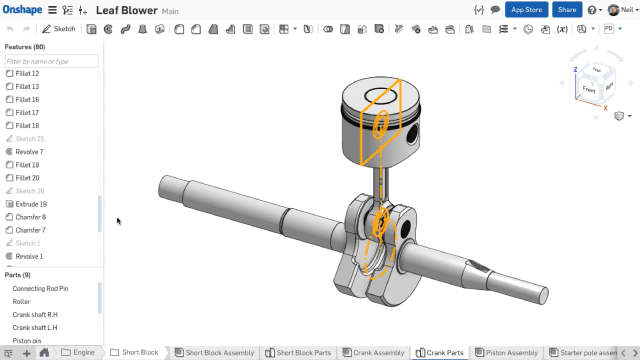 Screenshot of the cloud-based Onshape, which runs completely in-browser and can be accessed in full on mobile. (Image courtesy of Onshape.)