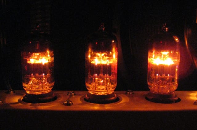 Vacuum tubes being used in a modern guitar amplifier.