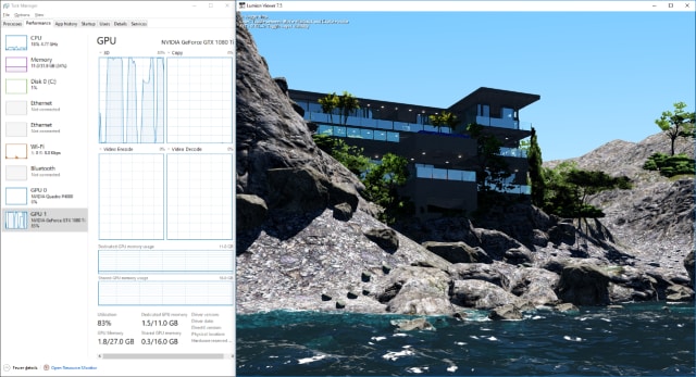 The GeForce GPU is put to work when using Lumion Viewer.