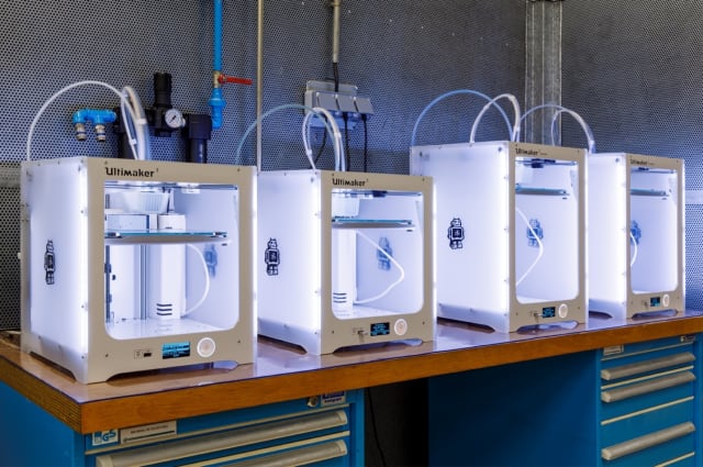 The Ultimaker 3 and Ultimaker 3 Extended located at the Volkswagen Autoeuropa plant in Portugal. (Image courtesy of Ultimaker.)