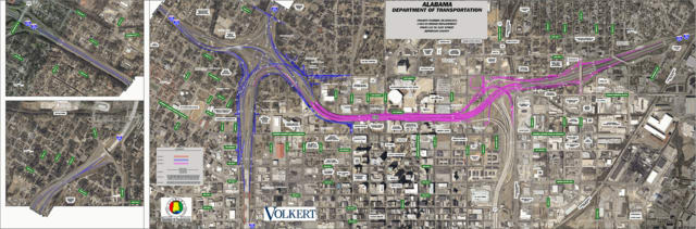 A map of the area under construction in the Alabama Department of Transportation’s I-59/I-20 Project.