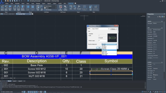 Figure 8. New table functions for managing block insertion, alignment and autofit.