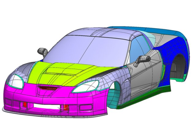The resulting surface model of the Corvette body can be used in an aerodynamic simulation (CFD). (Picture courtesy of InnovMetric.)