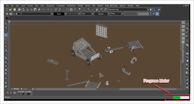 When saving to another format, a progress meter is displayed in TurboCAD 2021. (Picture courtesy of IMSI.)