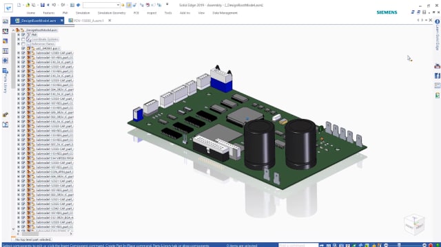 Physical representation of a PCB in Solid Edge 2019. (Image courtesy of Siemens.)