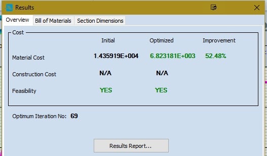 Figure 4. The Results tab with cost overview.