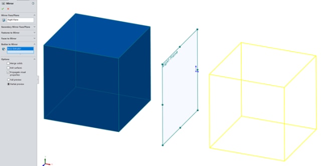 The Mirror tool will also mirror bodies about planes.