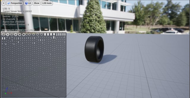 Figure 28. The same tire, but with the lightmap broken into smaller islands in UV channel 2.
