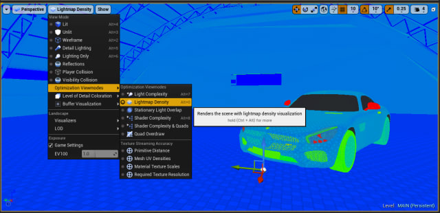 Figure 29. Checking the UV overlaps in Lightmap Density view mode.