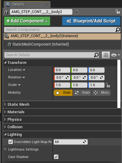 Figure 30. Static Mesh lighting details are found in the Details section in the right-hand panel of the screen.