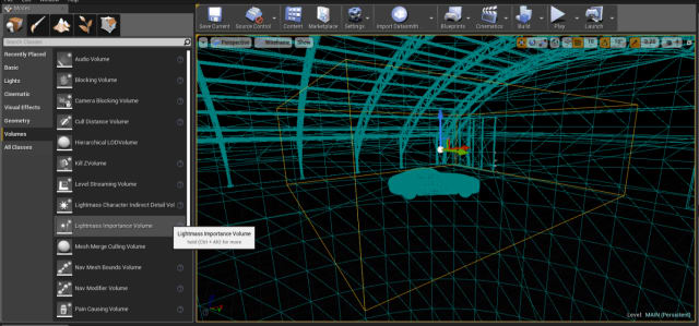 Figure 31. The lightmass area in wireframe view mode.