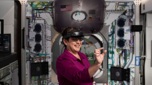 Using Microsoft HoloLens 2 during the build of the Orion spacecraft. (Image courtesy of Scope AR.)
