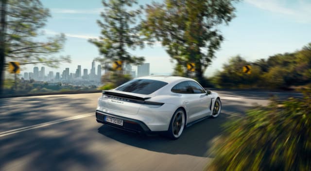 The Porsche Taycan was the first production EV with a system voltage of 800 volts, according to Porsche. (Image: Porsche.)