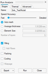 Our mold run settings. (Image courtesy of Altair.)