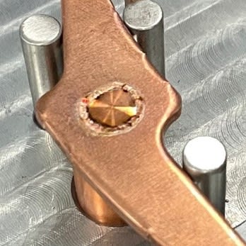 A clean weld in a copper part, produced with the help of a green laser. Source: Interplex