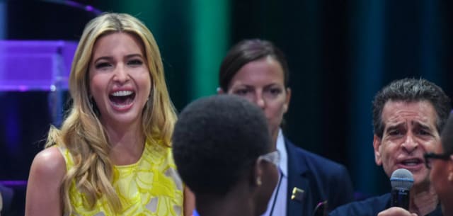 Dean Kamen (with Mike) and Ivanka Trump, who opened Day Two of the 2017 FIRST Global.Picture from first.global.com.