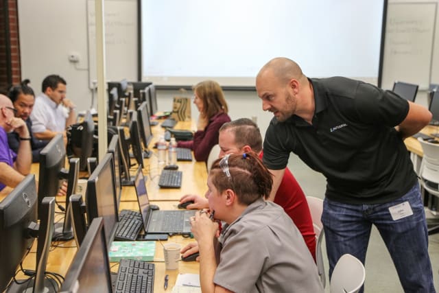 An entry-level Fusion 360 workshop for high school educators, being taught at Diablo Valley College. (Image courtesy of Autodesk.)