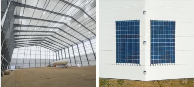 Solar Ship aircraft hangar, by Legacy Building Solutions.