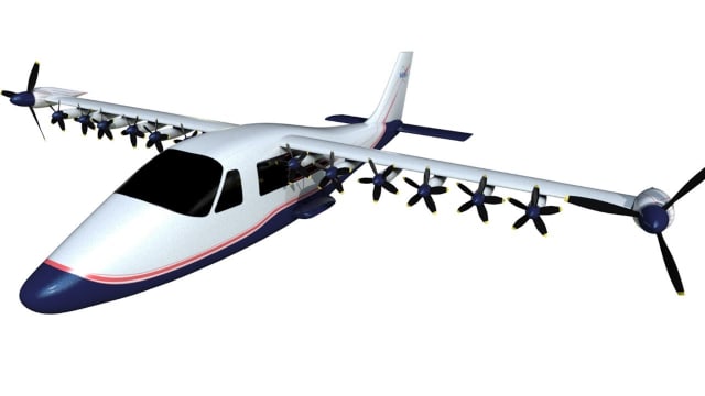 NASA’s X-57 first all-electric experimental aircraft. (Image courtesy of greenoptimistic.com.)