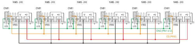 Figure 2. Parallel connection of six NMS240 modules. (Image courtesy of MEAN WELL.)