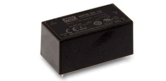 The MEAN WELL MPM 20-12 onboard power supply. (Image courtesy of MEAN WELL.)
