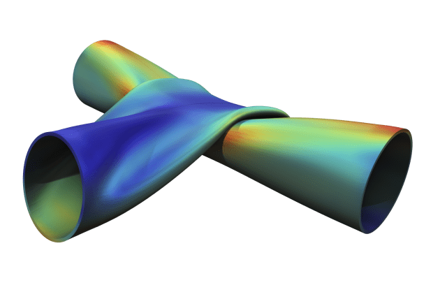 Stress and deformation simulation of two metal tubes using the new mechanical contact in Multiphysics 6.1. (Image courtesy of COMSOL.)