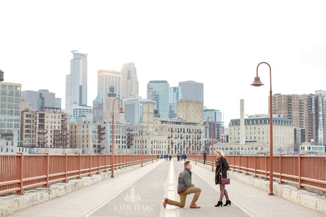 The Minneapolis Stone Arch Bridge, originally intended for rail traffic, is currently in use for pedestrians and cyclists—and at least one wedding proposal. (Image courtesy of Brioart.com.)