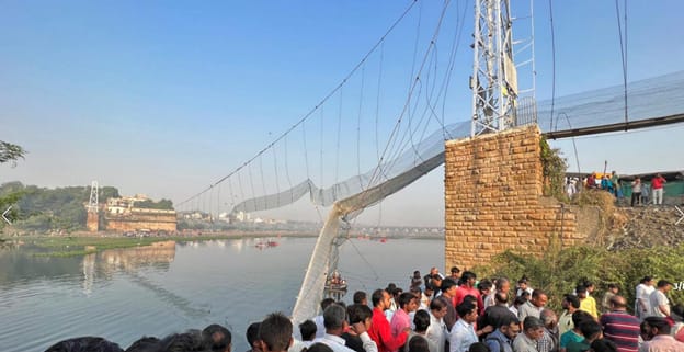 The morning after. Morbi pedestrian deck collapsed after suspension cable gave way.bridge