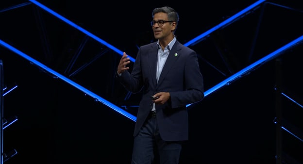 Neal Barua, CEO elect of PTC, on the value of service software at PTC LiveWorx. Image from PTC video.
