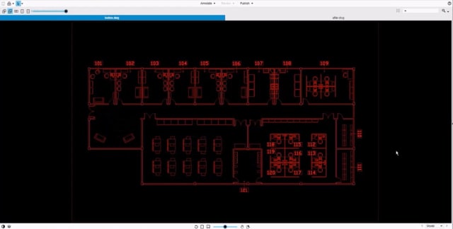 Moving the slider (top left) to the far left or right brings focus to the respective drawing. (Image courtesy of OpenText.)