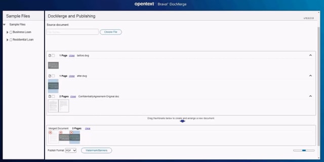 Brava!’s drag-and-drop DocMerge interface. (Image courtesy of OpenText.)