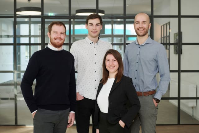 Organifarms' founding team (left to right): Dominik Feiden, Marian Bolz, Hannah Brown, and Mario Schäfe (Image Credit: Organifarms.)
