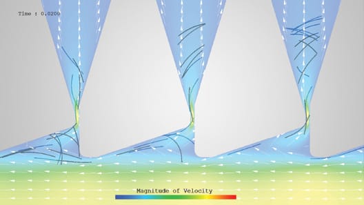 Figure 9. Effective fibers passing through the bar gaps. (Image courtesy of AIKAWA Iron Works and Hexagon.)